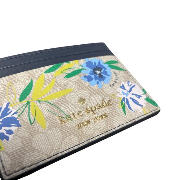 NWT Kate Spade Small Slim Card Holder Wallet Blazer Blue Spade Flower Print - Picture 3 of 7